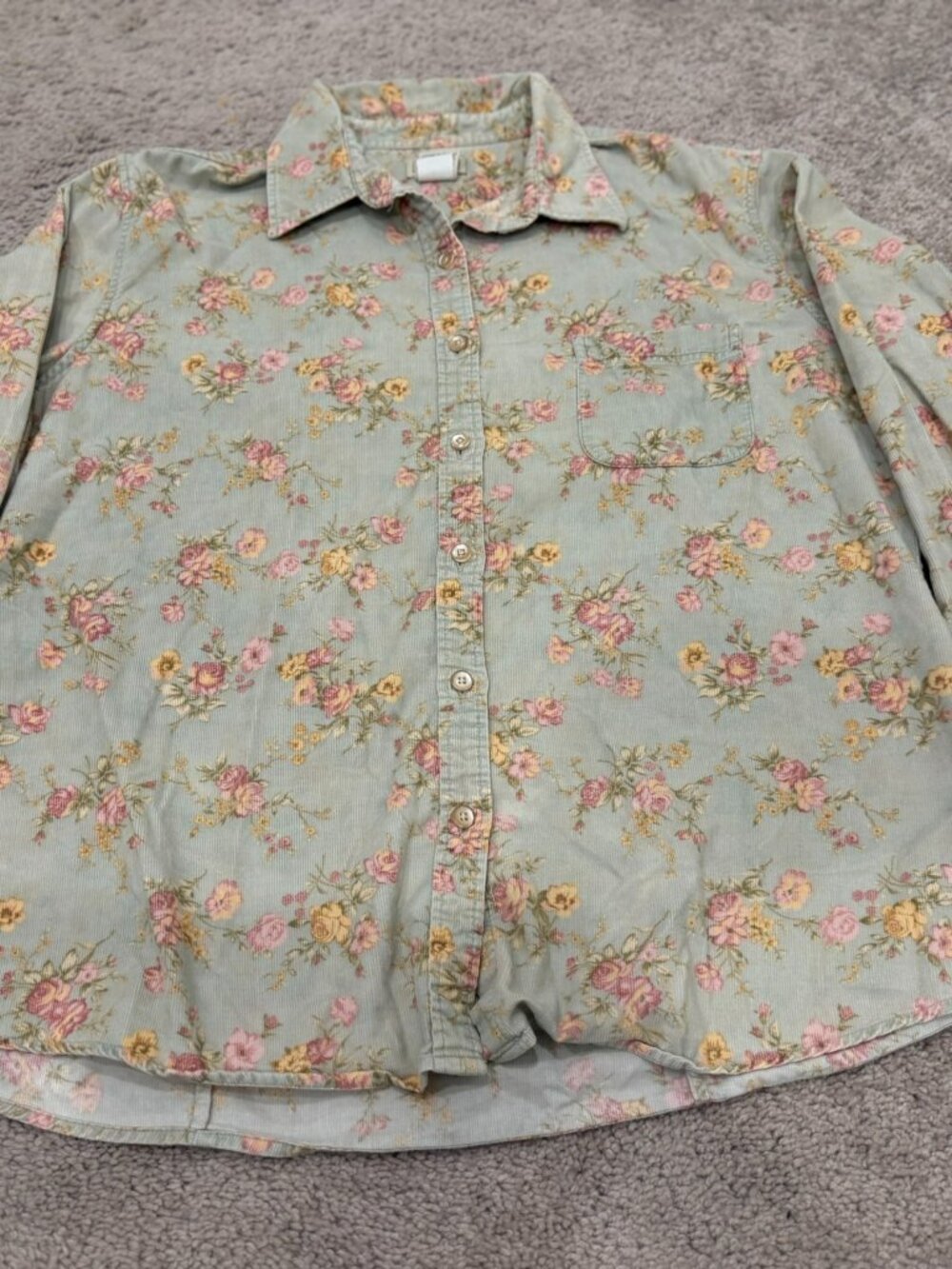 L.L. Bean Women's L Floral Corduroy Shirt Y2K 90s Cottagecore Prairie Roses
